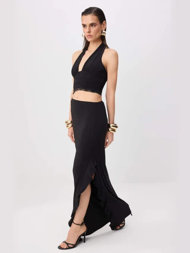 Trendyol TRENDYOLMİLLA Dames Zwart Effen Maxi Mouwloos Recht Avond & Gala Jurk