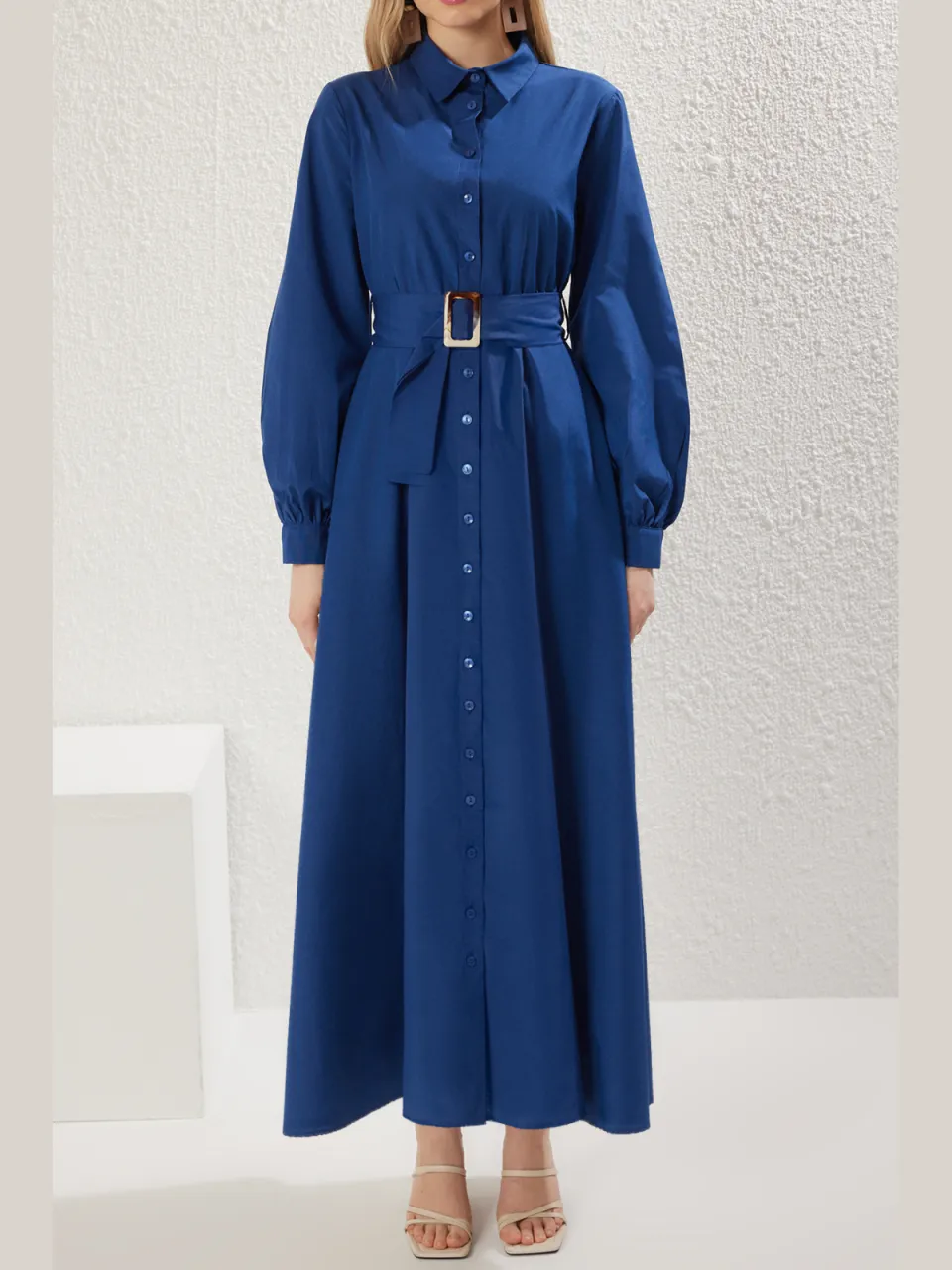 Trendyol Modest Dames Blauw Effen Maxi Lang Zakelijk Blousejurk Modest Jurken, foto 2