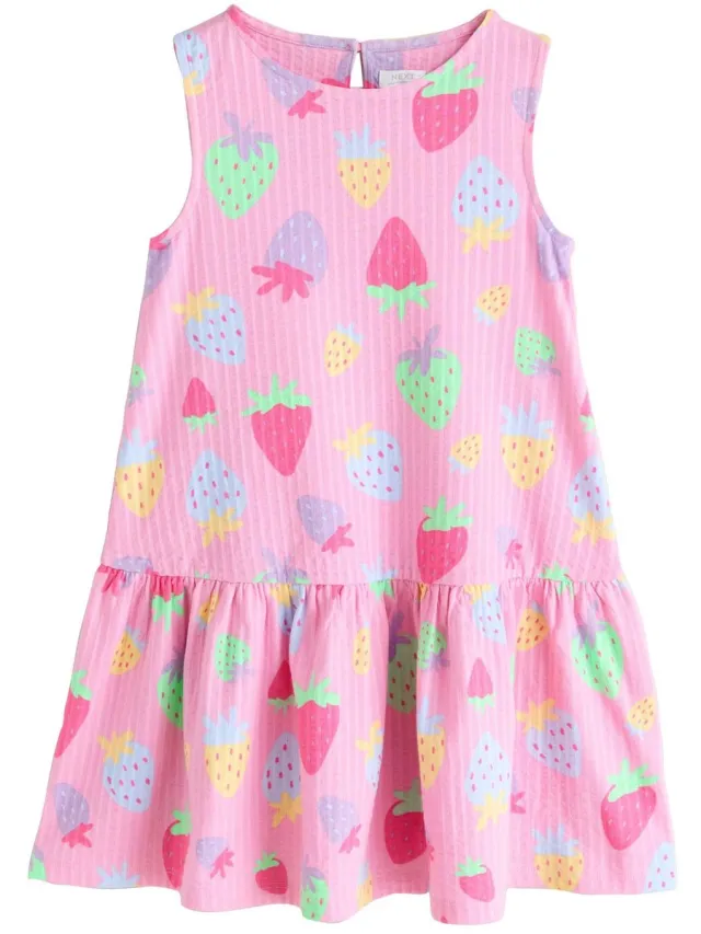Next Meisjes - Mouwloze jersey jurk - Roze Pink Strawberries