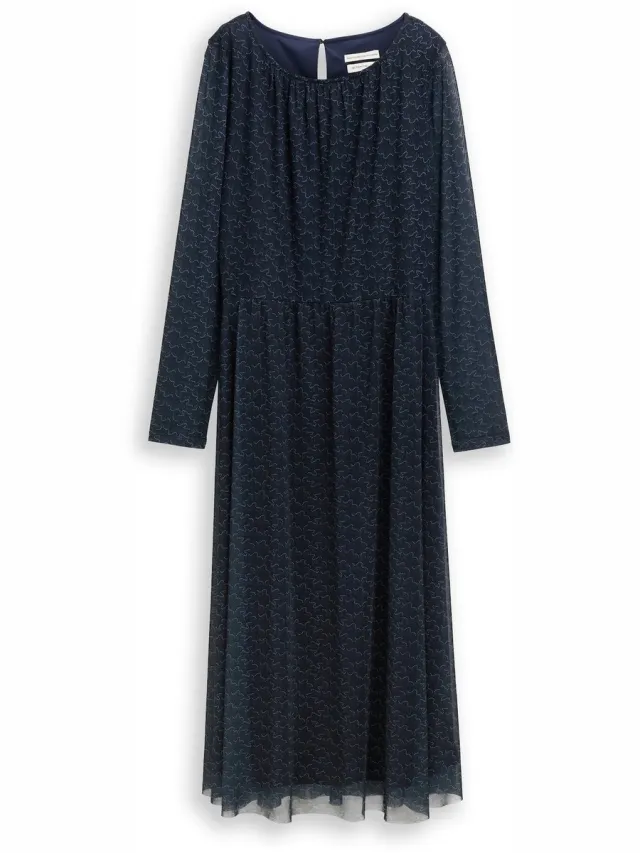 Tom Tailor Midi-meshjurk met patroon - small blue wave print