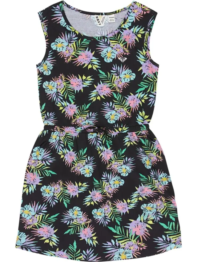 Roxy Surfs Up Rg Printed Mouwloze Jurk Zwart 16 Years Meisje Anthracite Aquarella Active Rg