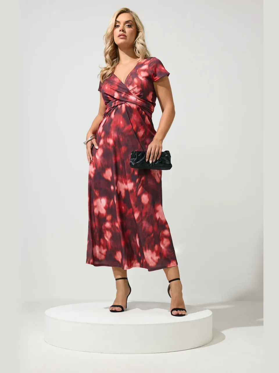 Yours London Rode Jurk Met Abstracte Print En Gedraaide Voorkant rood, foto 2