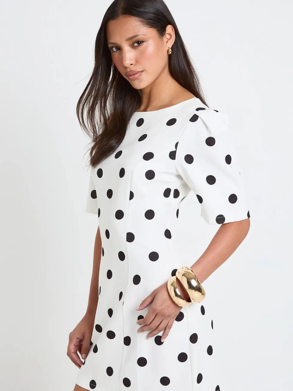 boohoo Dames Gestructureerde Mini-jurk Met Polkadots En Naaddetails ivoor, foto 3