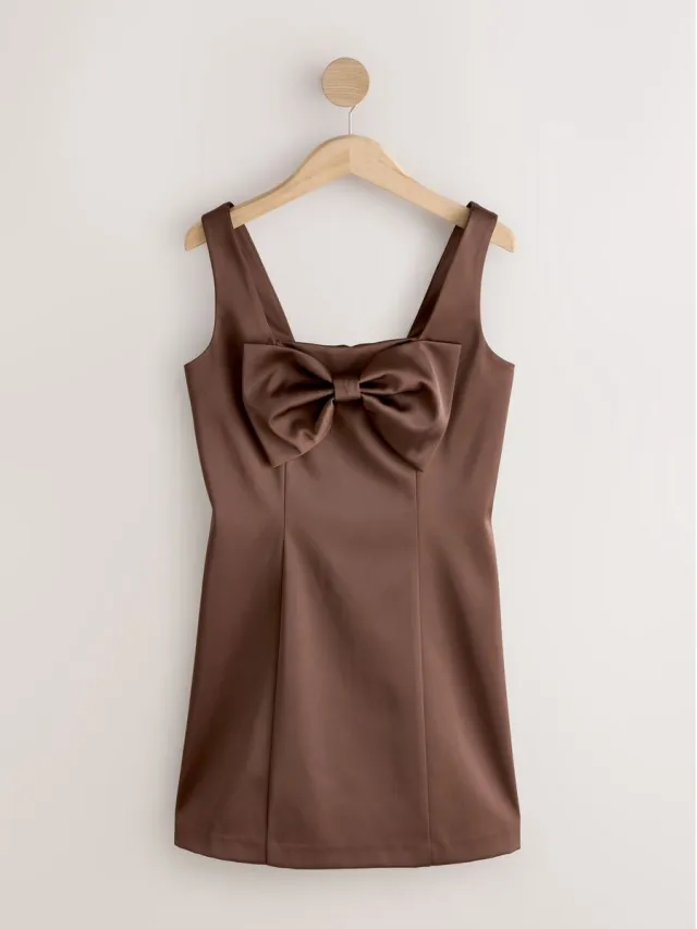 Next Dames - Mouwloze mini-jurk met strik - Bruin