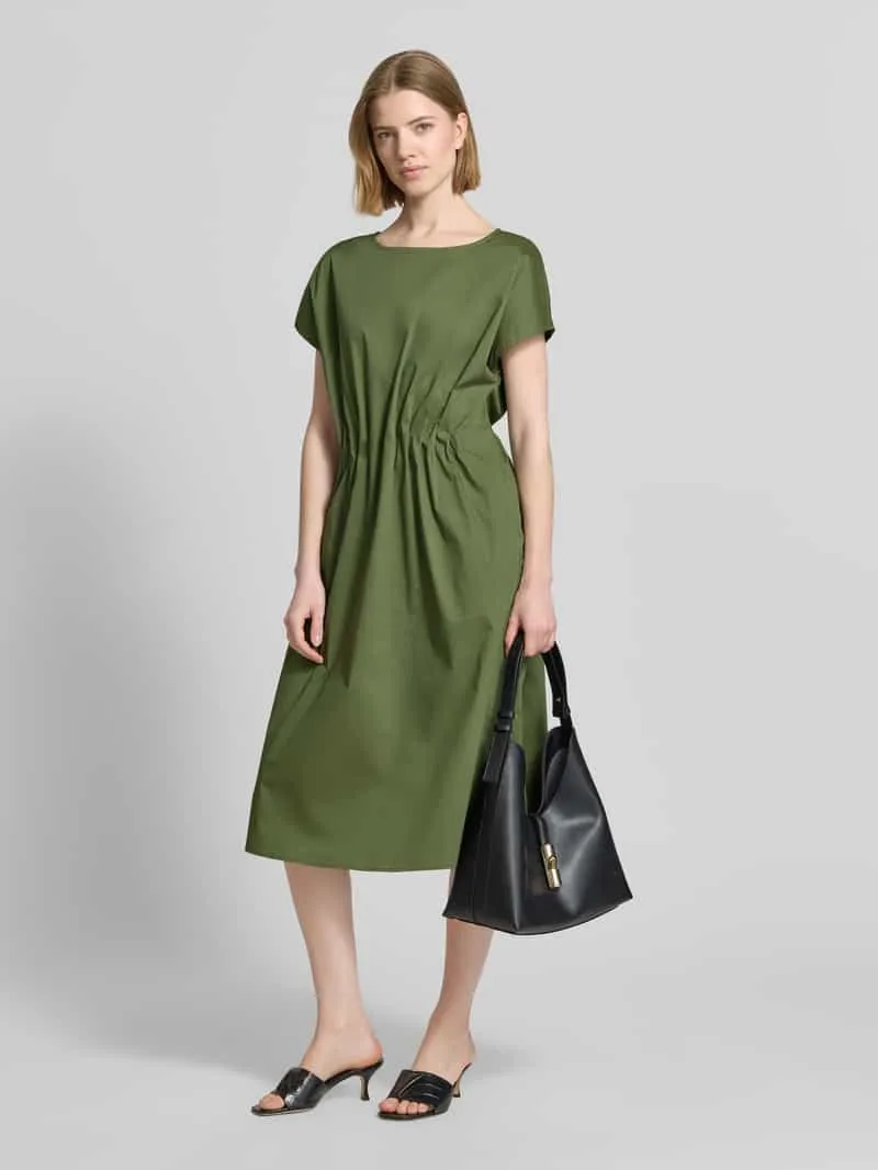 Christian Berg Woman Selection Midijurk met ronde hals en draperieën olijfgroen, foto 3