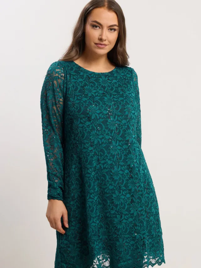 Yours Teal Blue Lace Scallop Zoom Minijurk