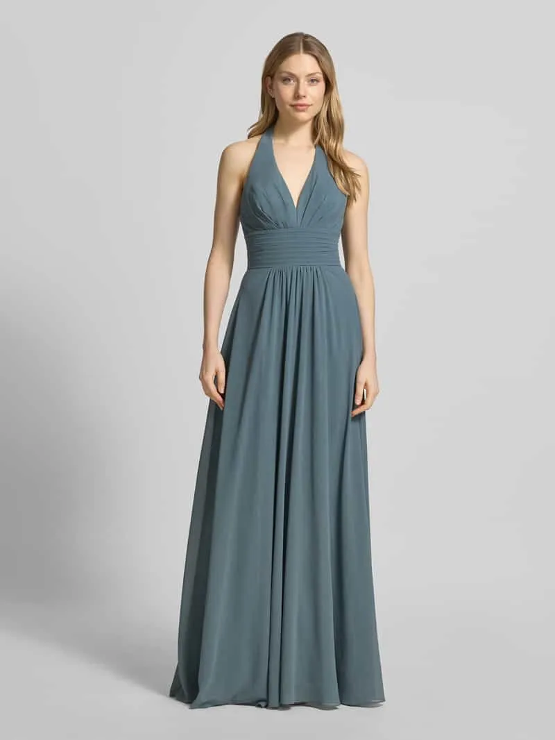 Mascara maxi-jurk met halter met V-hals Rietgroen