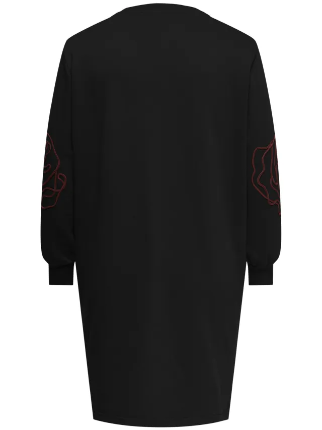 Only Carmakoma Plus Size gebloemde sweatjurk met borduursels - zwart