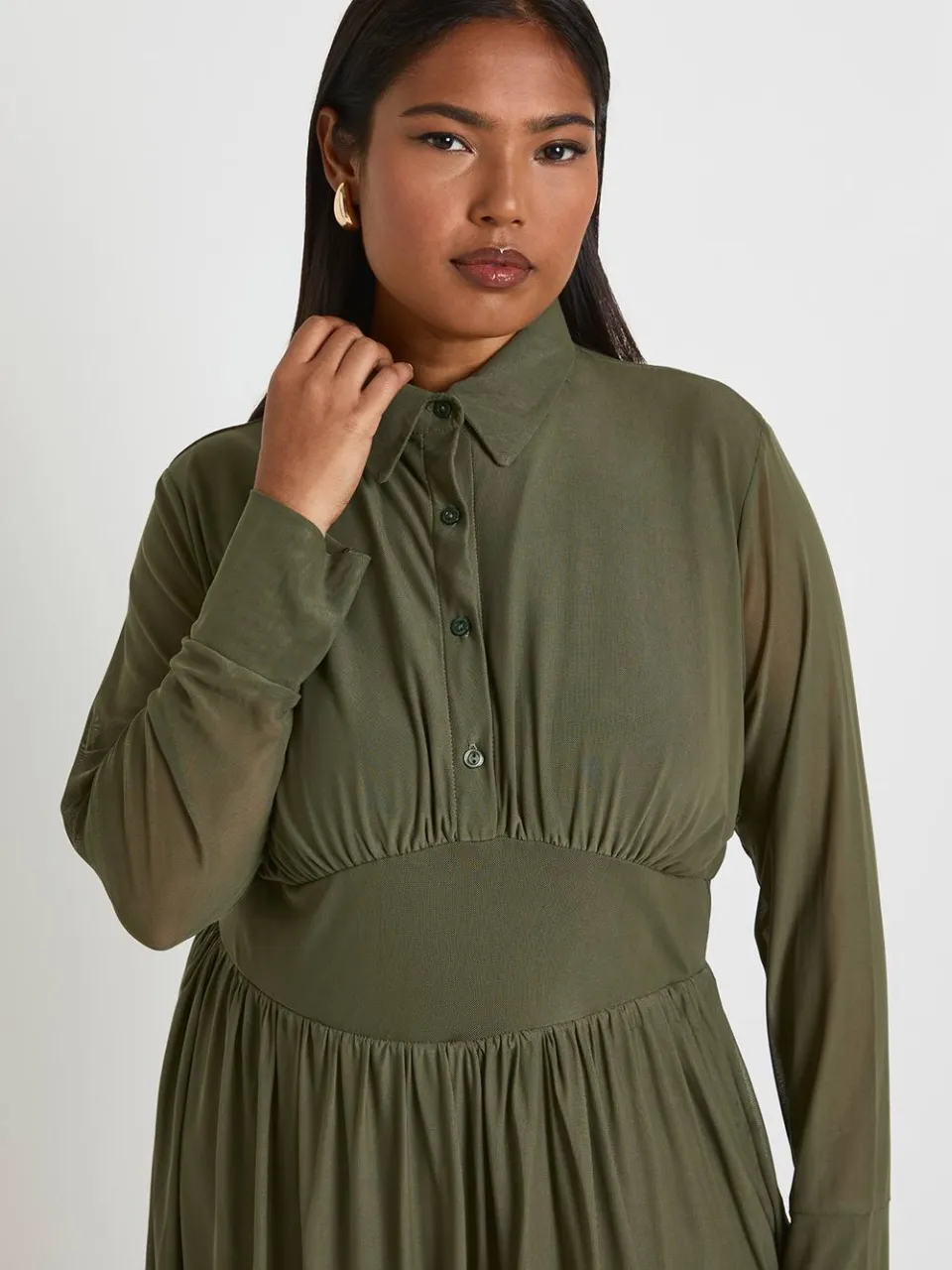 boohoo Dames Plus Mesh Skater Jurk met Kraag kaki, foto 4