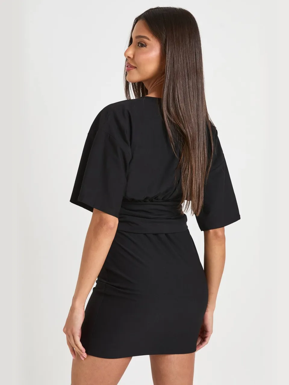 boohoo Dames Mini Jurk Met Kap Mouwtjes En Geplooid Detail In De Taille zwart, foto 3