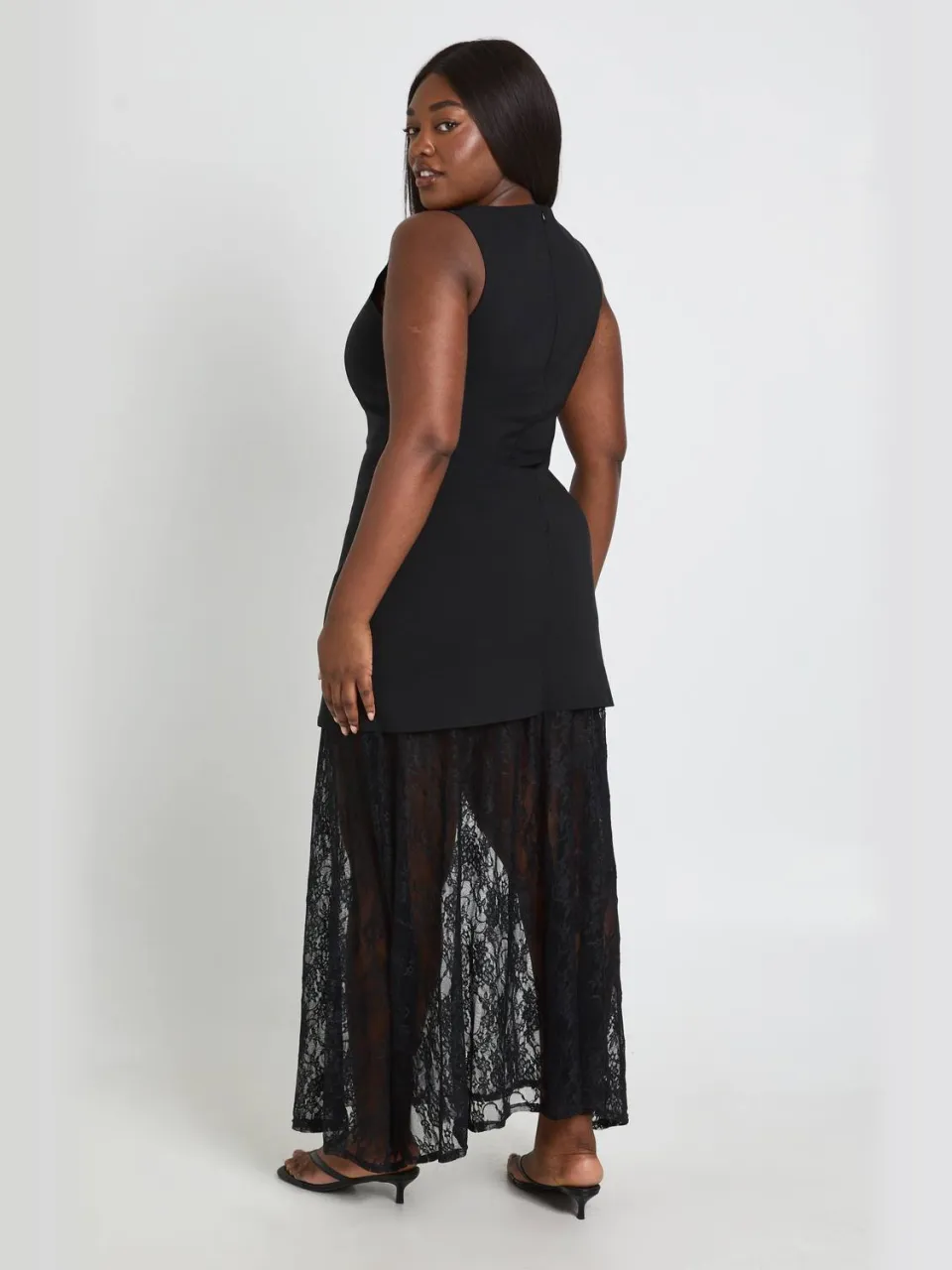 boohoo Dames Plus Gestructureerde Kanten Rok Maxi Jurk zwart, foto 2