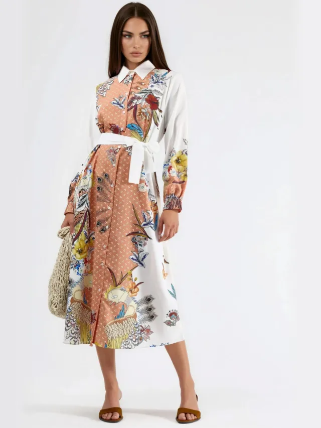 MSN Collection Bloemen Maxi-jurk met Knopenluiting Veelkleurig