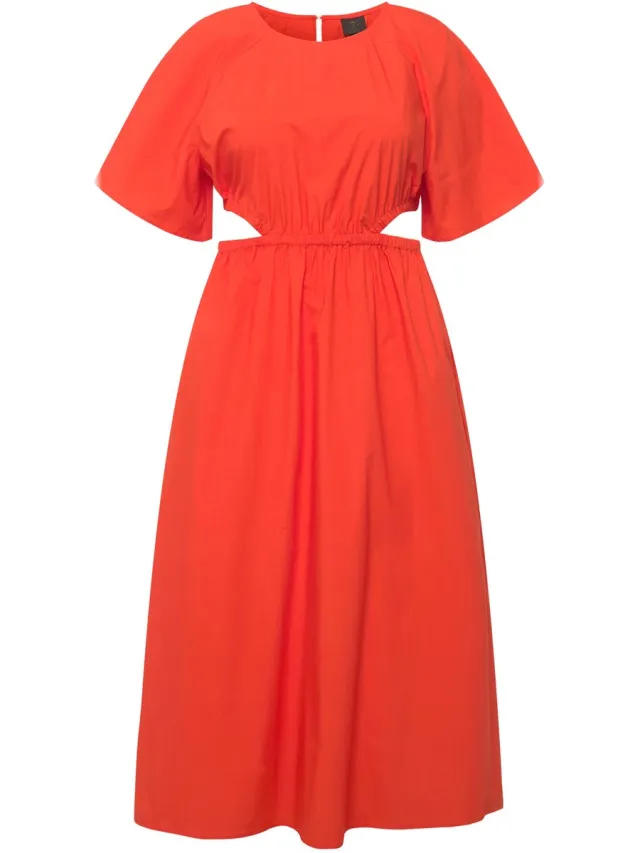 Ulla Popken Dames - maxi jurk cut-outs ronde hals korte mouwen - Paprika - Maat 58+