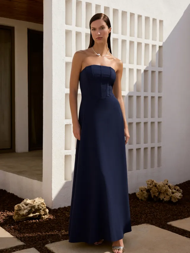 Trendyol TRENDYOLMİLLA Dames Donkerblauw Effen Maxi Mouwloos Diploma-uitreiking / Gala A-lijn Avond & Gala Jurk Marineblauw/Blauw