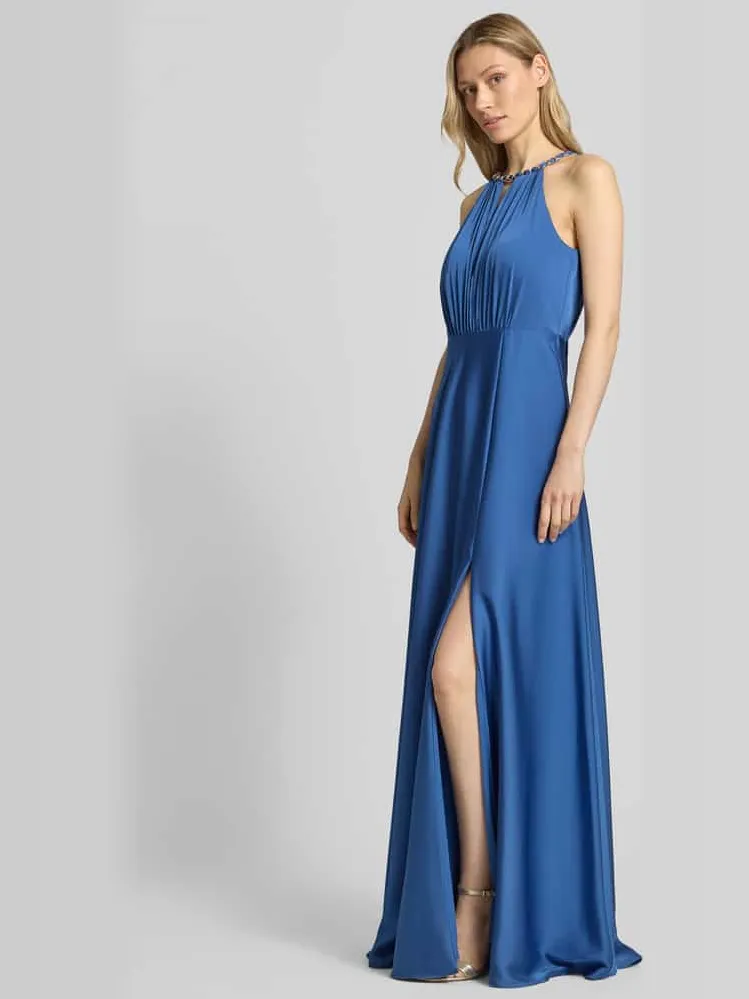 Jake*s Cocktail maxi-jurk met halter met vlechtketting en diep rugdecolleté bleu gemêleerd, foto 3