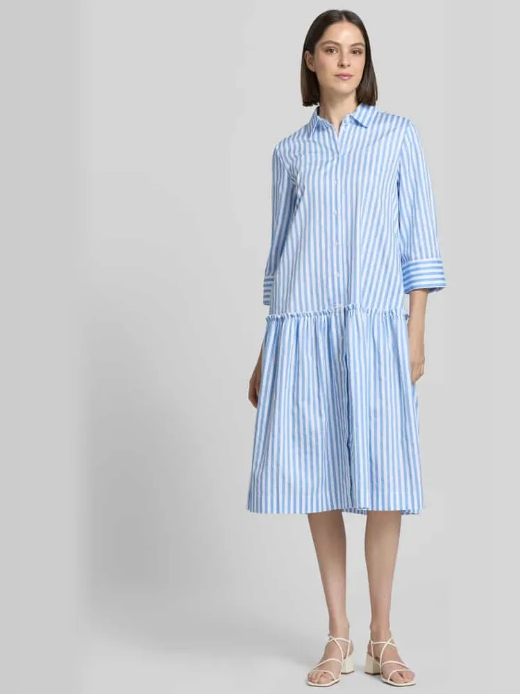 Christian Berg Woman relaxed fit overhemdjurk met ruches Lichtblauw