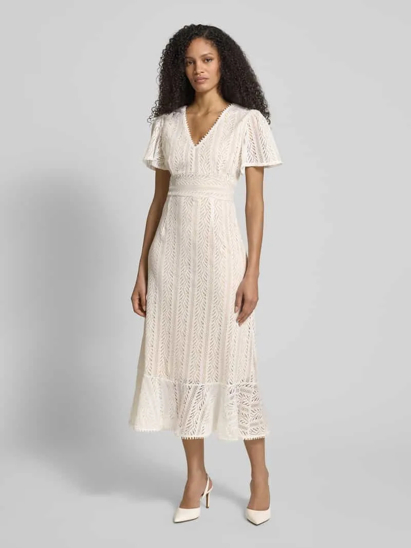 Apricot Midi-jurk van gehaakt kant met V-hals Ecru