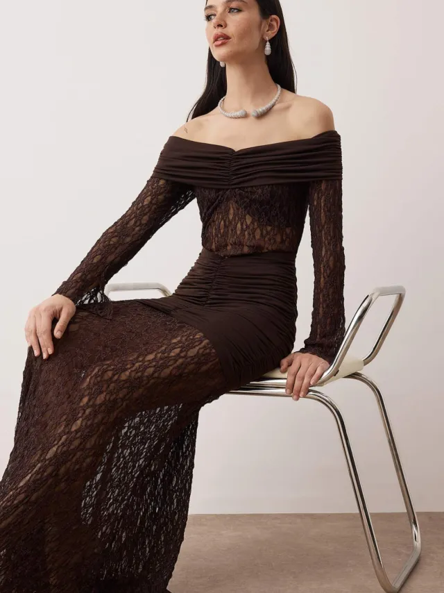 Trendyol TRENDYOLMİLLA Dames Bruin Effen Maxi Lang Diploma-uitreiking / Gala Zeemeermin Avond & Gala Jurk