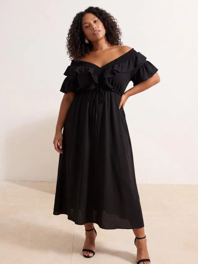 Trendyol Curve Dames Zwart Effen Midi Mouwloos Casual A-lijn Grote maten Jurk