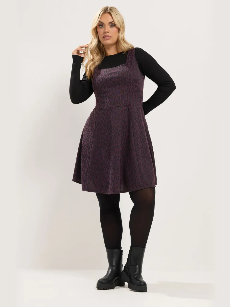 Yours Paarse Pinaforejurk Met Luipaardprint Purple