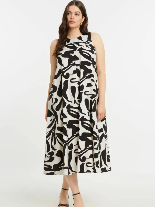 Mat Fashion midi jurk zwart Zwart/wit