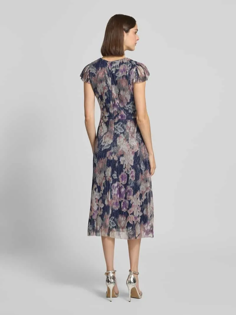 Swing cocktailjurk met ronde hals donkerblauw, foto 3