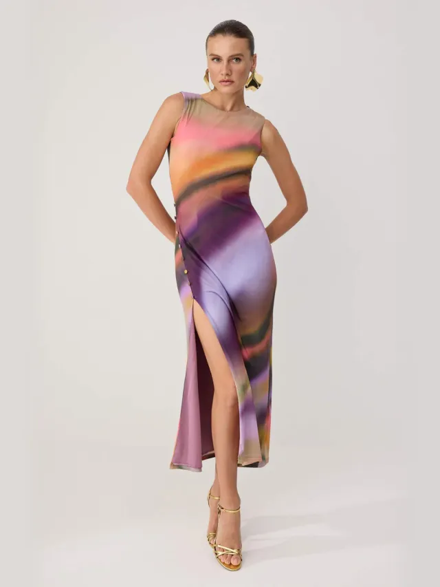 Trendyol TRENDYOLMİLLA Dames Meerkleurig Kleurverloop Maxi Mouwloos Bodycon Jurken Veelkleurig