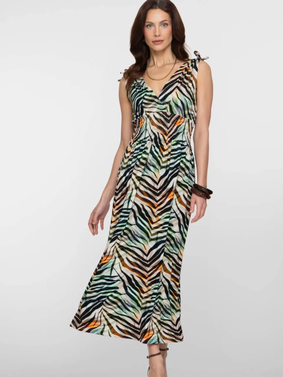 Geisha gestreepte zomerjurk met zebraprint groen, foto 3
