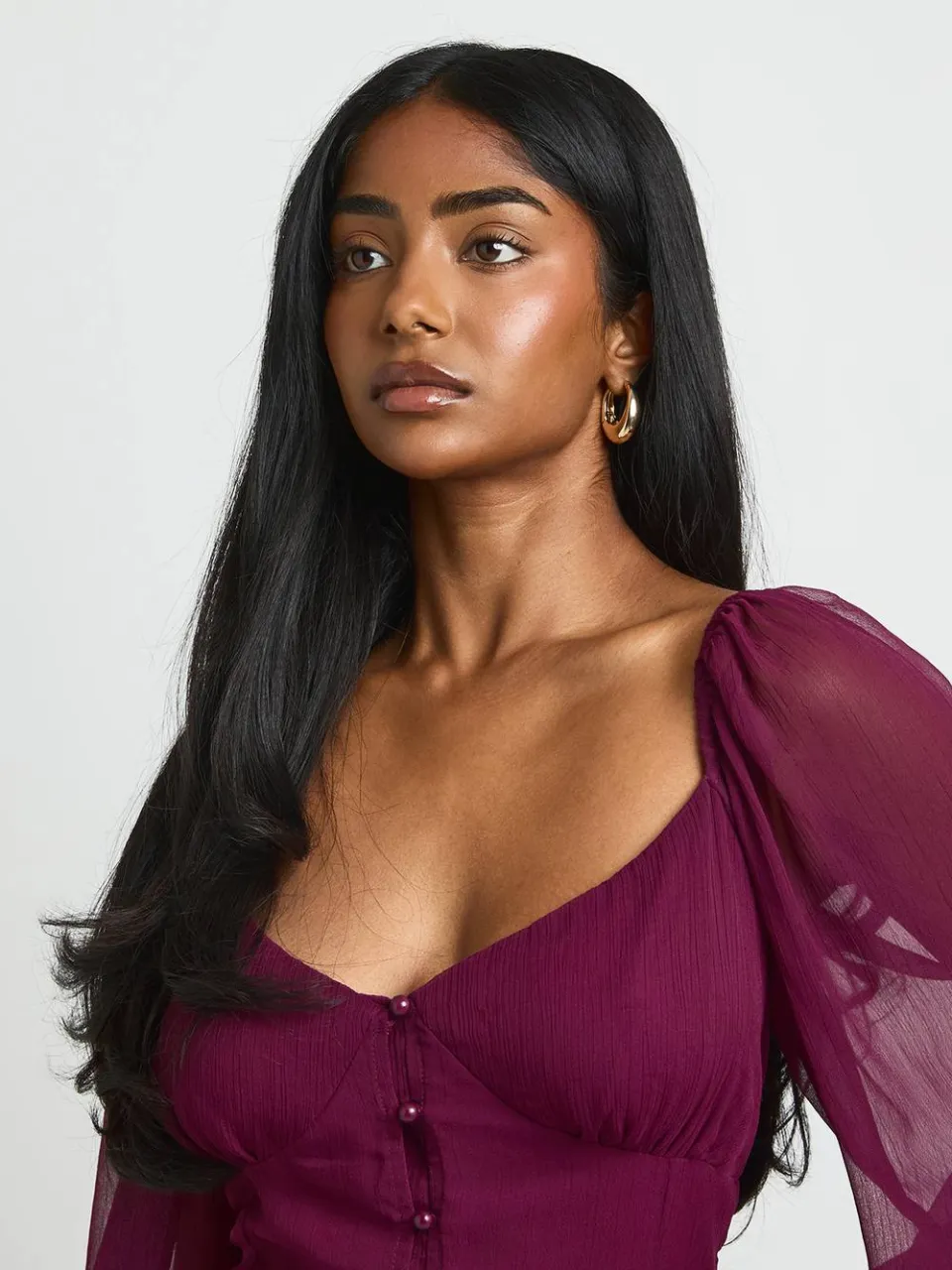 boohoo Dames Getextureerde Chiffon Godet Zoom Midi-jurk kersen, foto 3