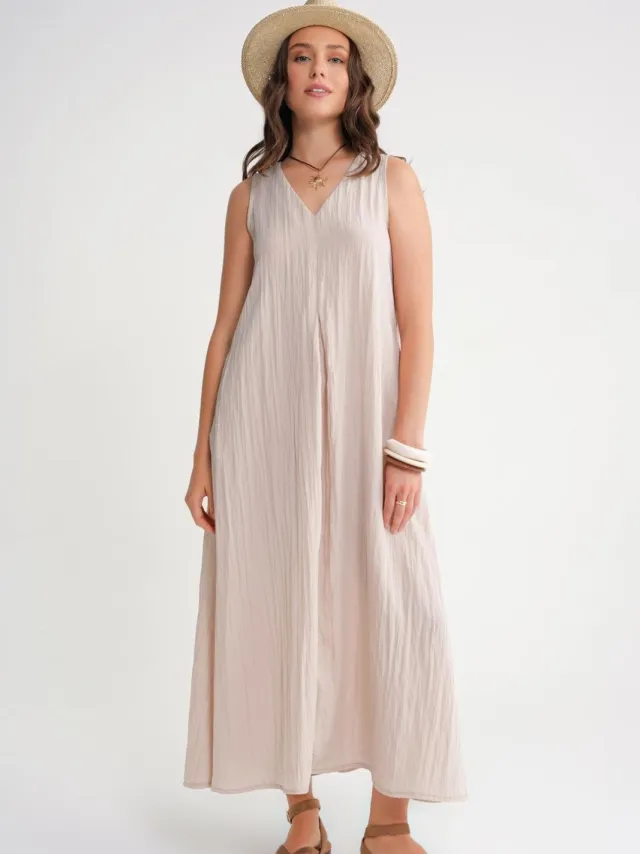 Mixray V-hals Maxi Jurk Steen