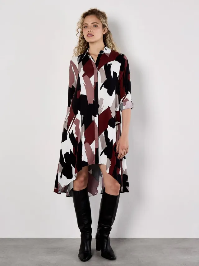 Apricot Mini-shirtjurk met penseelstreepjesprint Burgundy