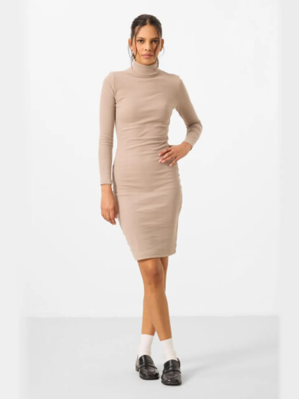 Tommy Life Geribbelde Col Midi-jurk Beige