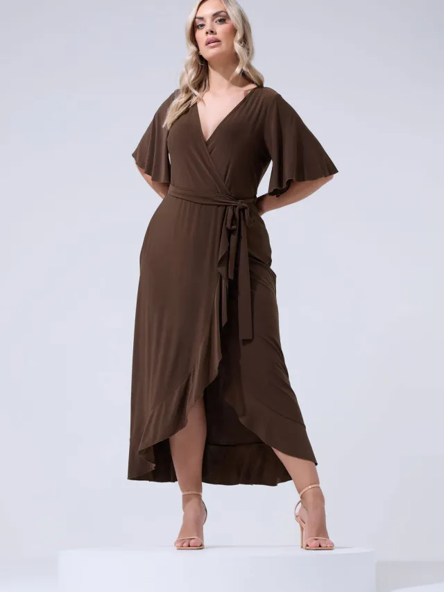 Yours London Chocoladebruine Jurk Met Ruchezoom Brown