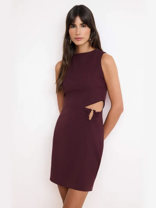 Trendyol TRENDYOLMİLLA Dames Bordeaux Effen Kort / Mini Mouwloos Casual Recht Jurken Bordeauxrood