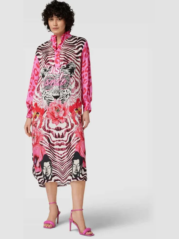 miss goodlife Midi-jurk van pure viscose, model 'Just Smile' Felroze