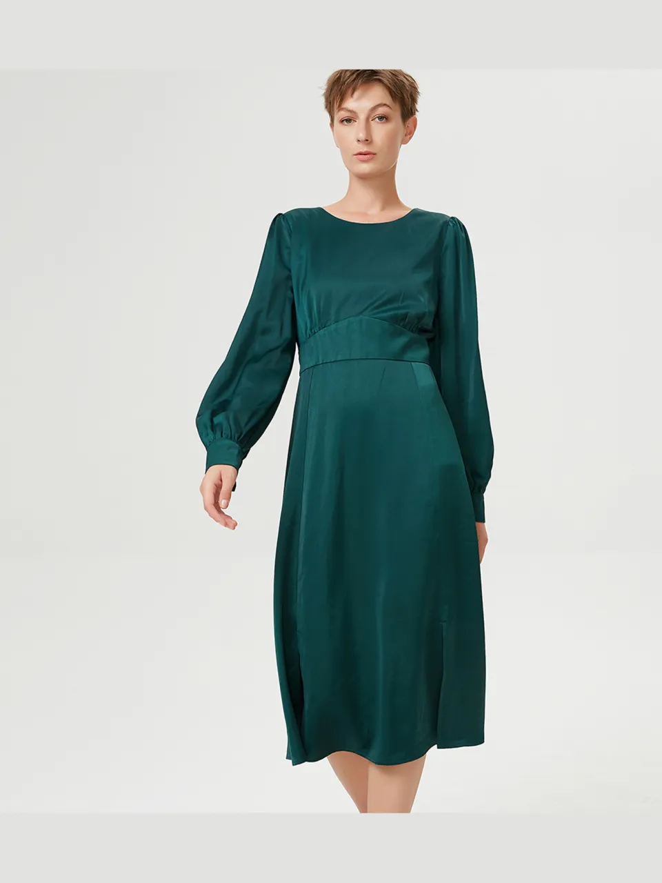 S&J Weekends Aangepaste en wijd uitlopende vloeibare blouse -jurk smaragd
