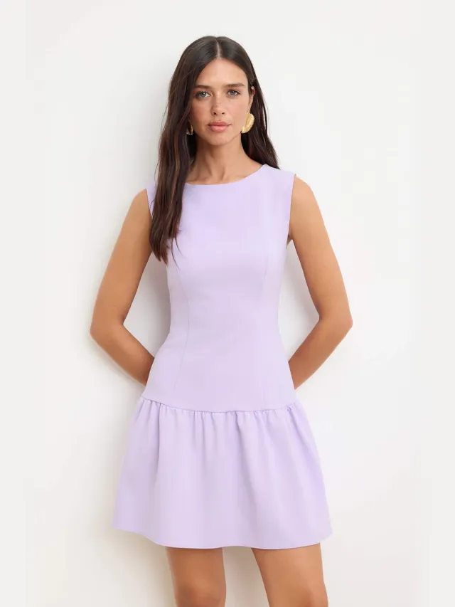Trendyol TRENDYOLMİLLA Dames Paars Effen Kort / Mini Mouwloos Skater Jurken Lila