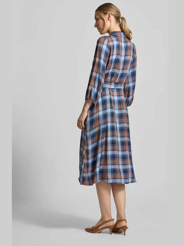 MORE & MORE Midi-jurk van pure viscose met platte kraag Donkerblauw
