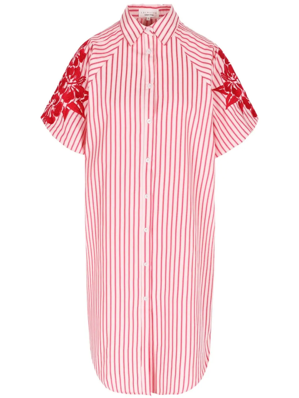 LOLALIZA gestreepte midi blousejurk met borduursels - roze, foto 2