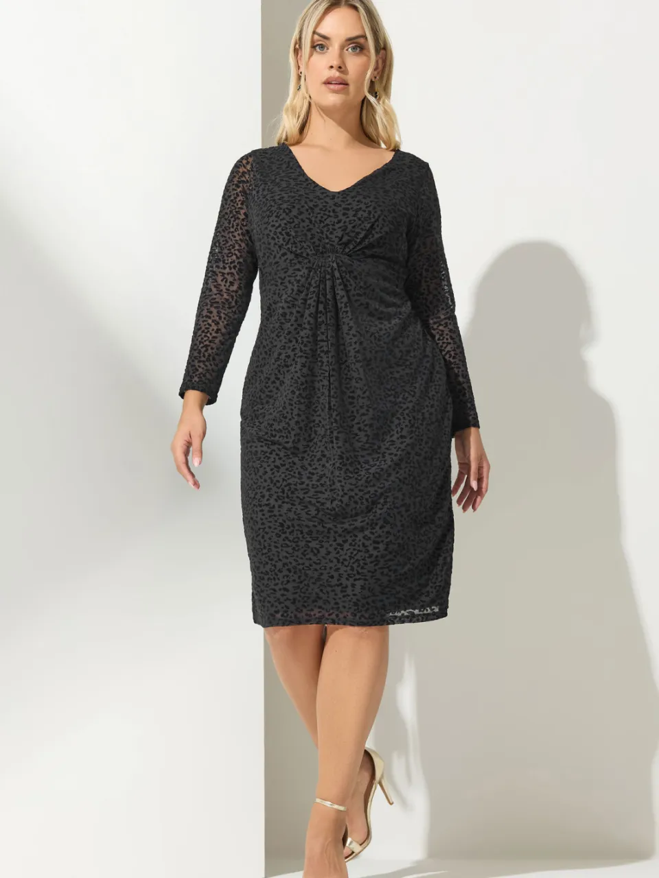 Yours London Midijurk Van Mesh Met Geflockte Dierenprint In Zwart, foto 2