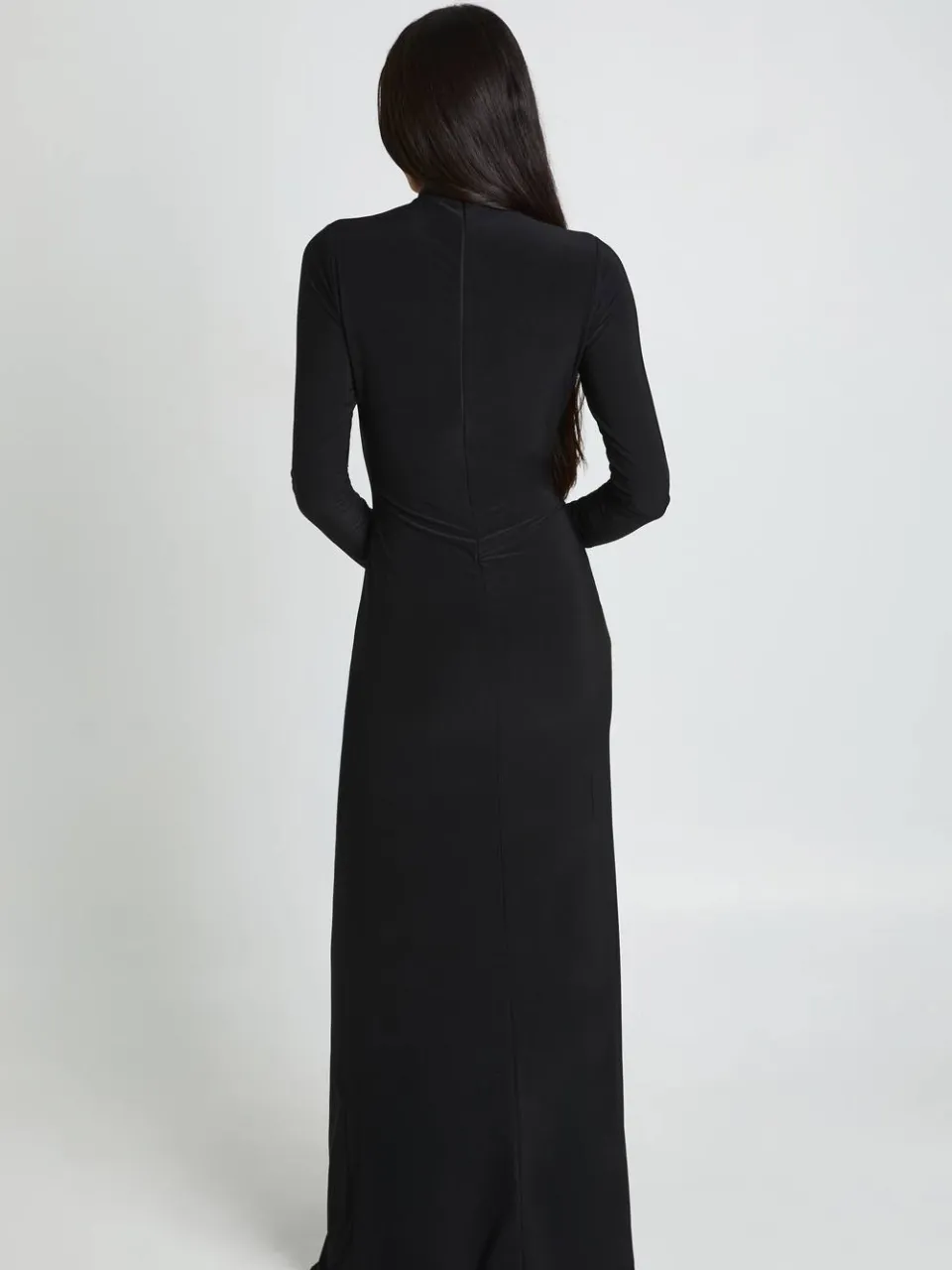boohoo Dames Lange Maxi-jurk Met Knoopdetail, Lange Mouwen En Dijhoge Split zwart, foto 3