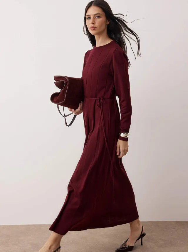 Trendyol Modest Dames Paars Effen Maxi Lang Casual A-lijn Modest Jurken Rood