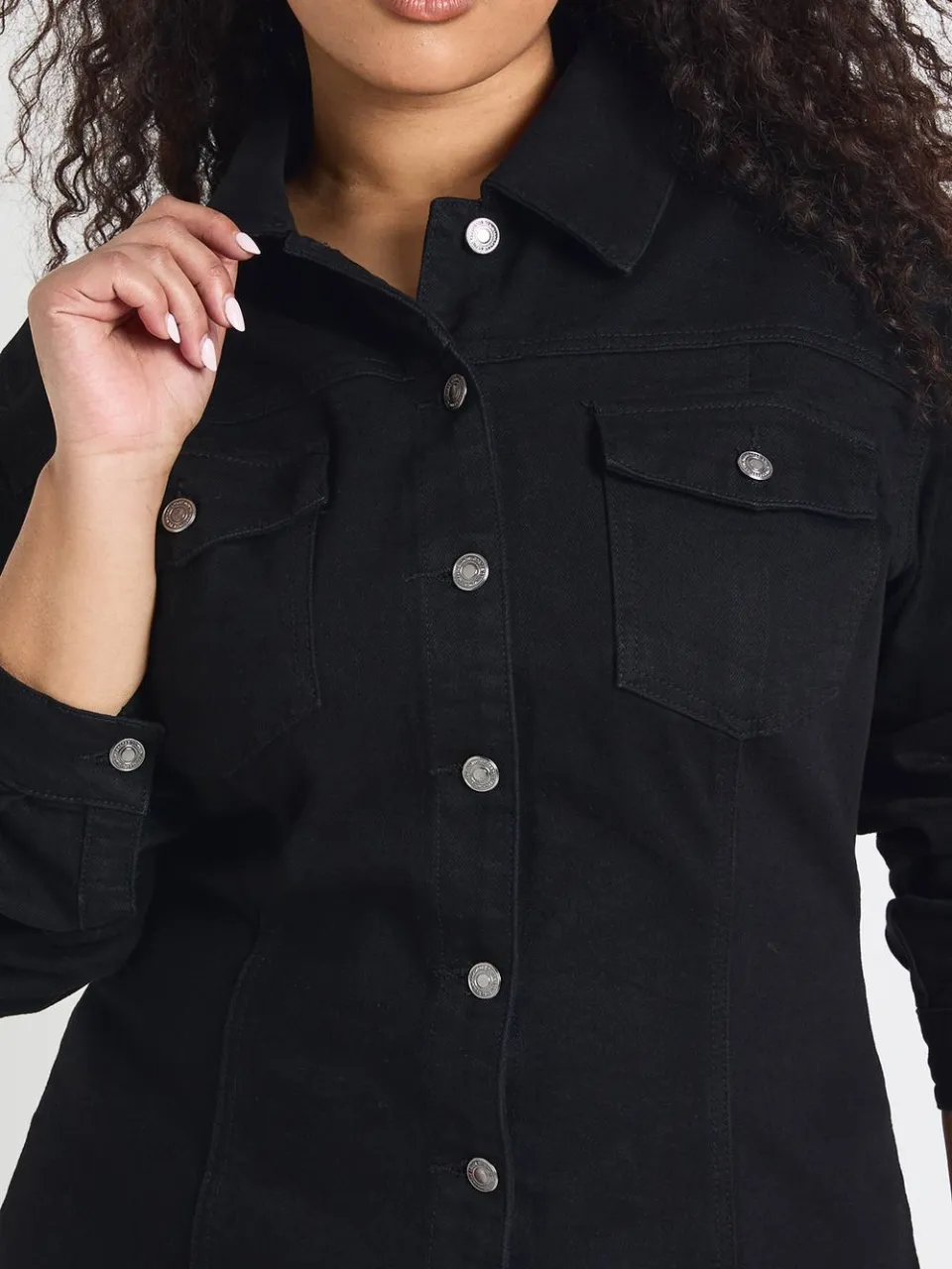 boohoo Dames Plus Denim Doorknoop Jurk, foto 4