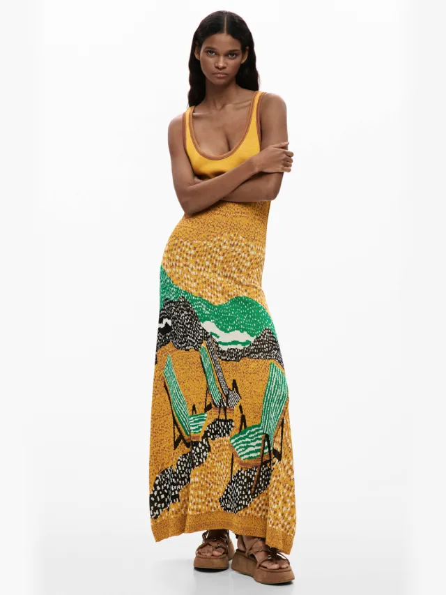 Desigual zomerjurk geel Geel/groen/zwart