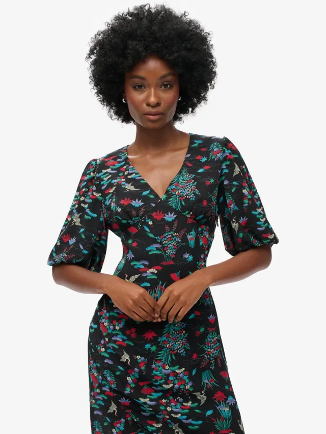 Superdry Transparante midi-jurk met korte mouwen - Dames - Jurken Crane Black Print