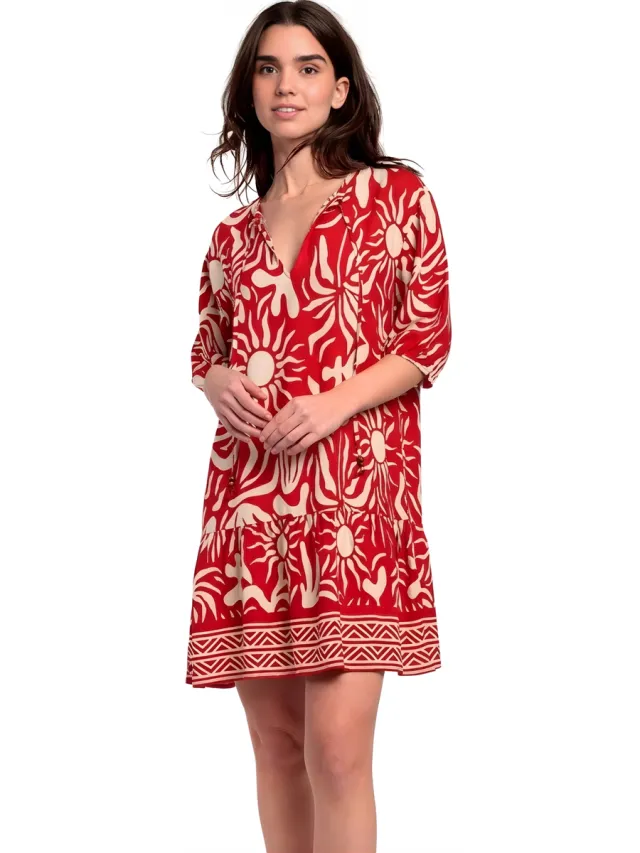 Admas Korte Jurk Admas Zomerjurk met driekwart mouwen Sun Summer Rood