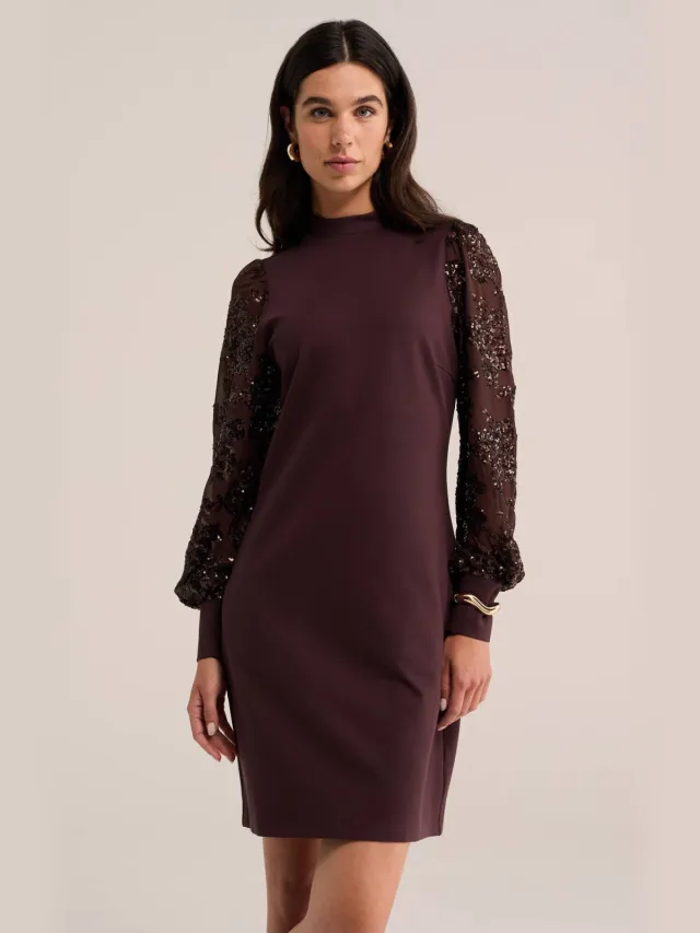 WE Fashion korte jurk met pailletten - aubergine