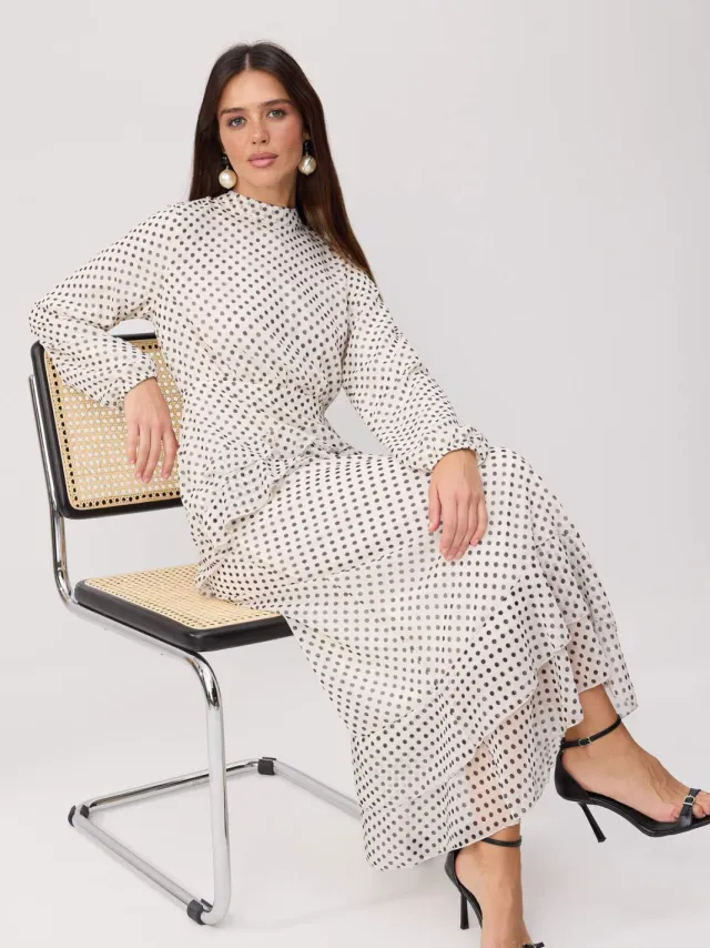 Trendyol Modest Dames Ecru Bloemen Maxi Lang Stijlvol/Avond Skater Modest Jurken
