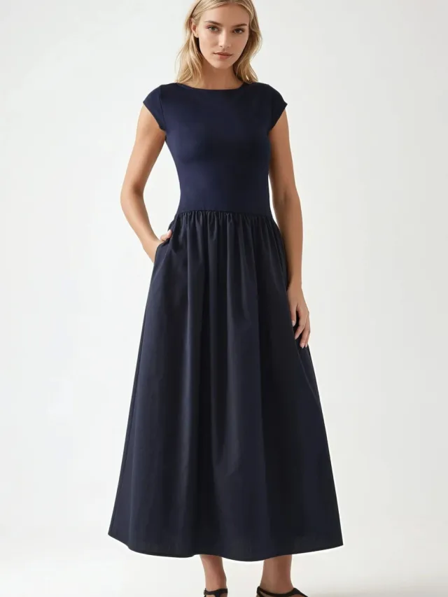 Hiccup Contrast Midi-jurk Marineblauw
