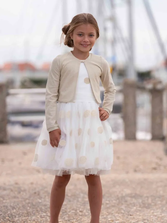 Gymp off white gold jurk communie bruidsmeisje Ivoor met goud